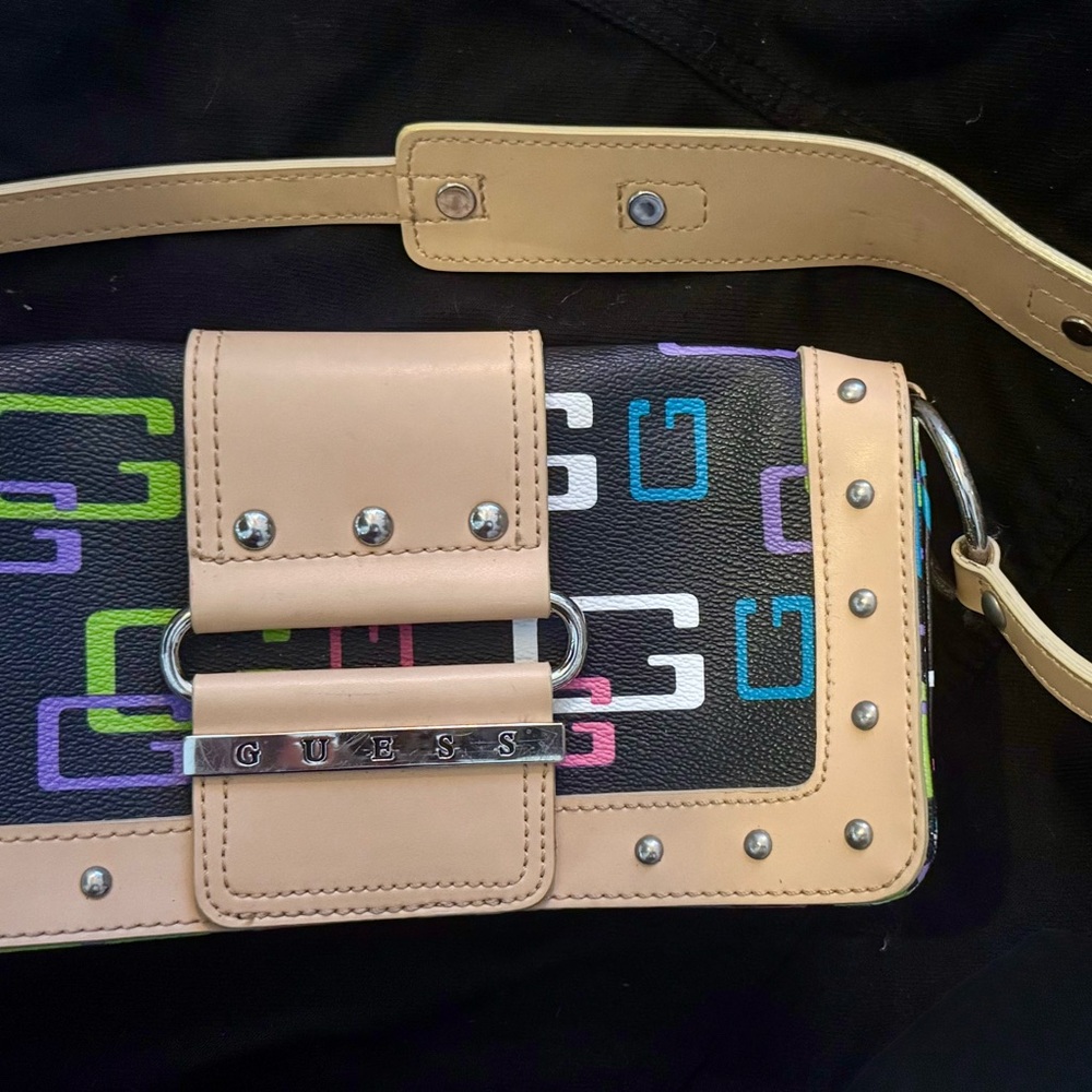 Guess Black and Tan Clutch with Geometric Design